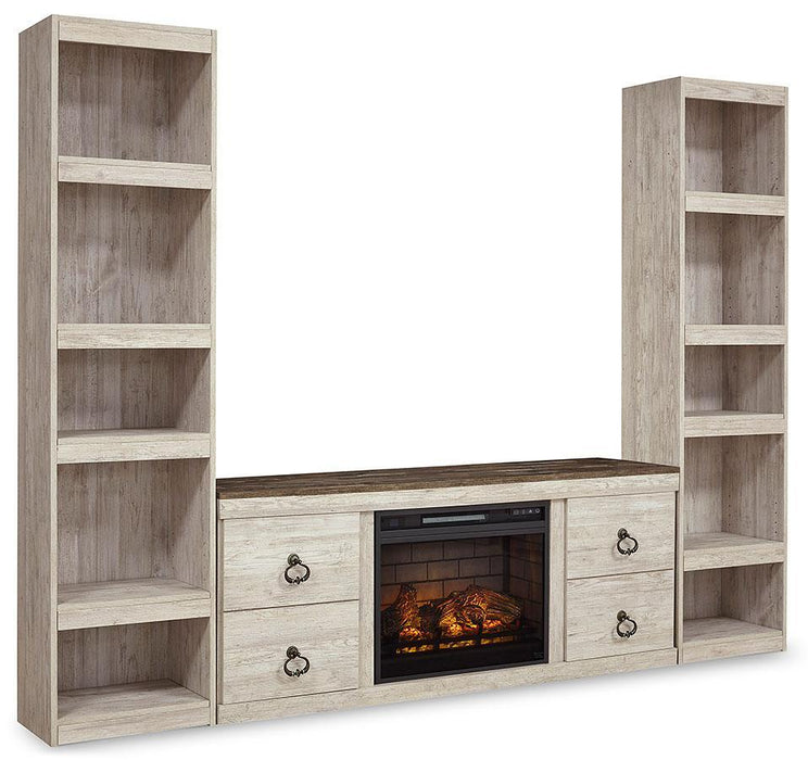 Willowton 3 - Piece Entertainment Center with Electric Fireplace - Zara Furniture (Kissimmee,FL)