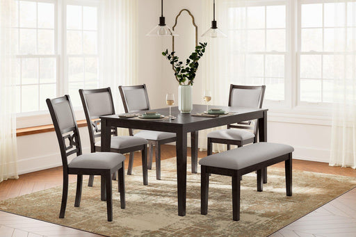 Langwest Dining Table and 4 Chairs and Bench (Set of 6) - Zara Furniture (Kissimmee,FL)