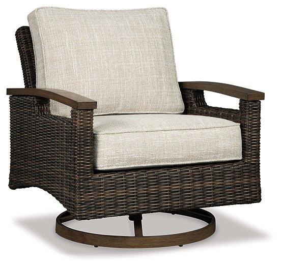 Paradise Trail Paradise Trail Fire Pit Table with 4 Nuvella Swivel Lounge Chairs - Zara Furniture (Kissimmee,FL)