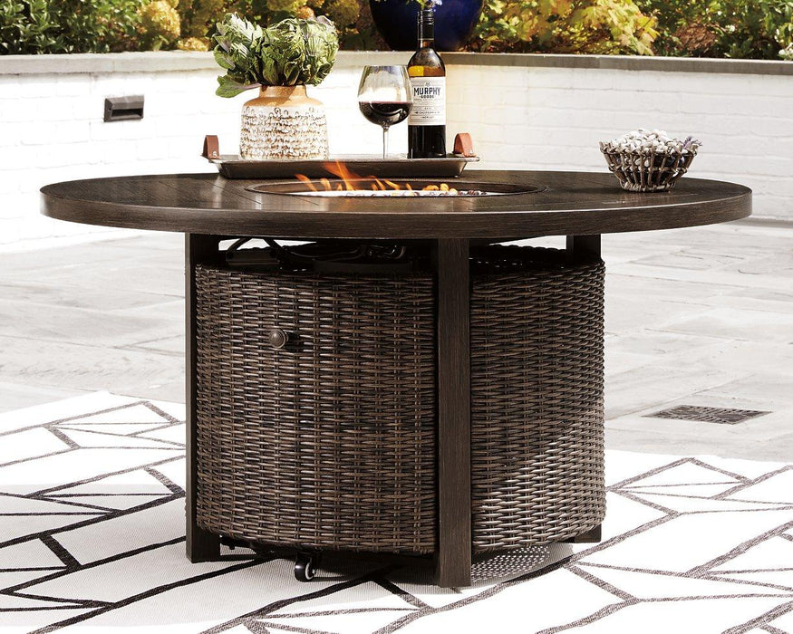 Paradise Trail Paradise Trail Fire Pit Table with 4 Nuvella Swivel Lounge Chairs - Zara Furniture (Kissimmee,FL)