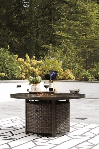 Paradise Trail Paradise Trail Fire Pit Table with 4 Nuvella Swivel Lounge Chairs - Zara Furniture (Kissimmee,FL)