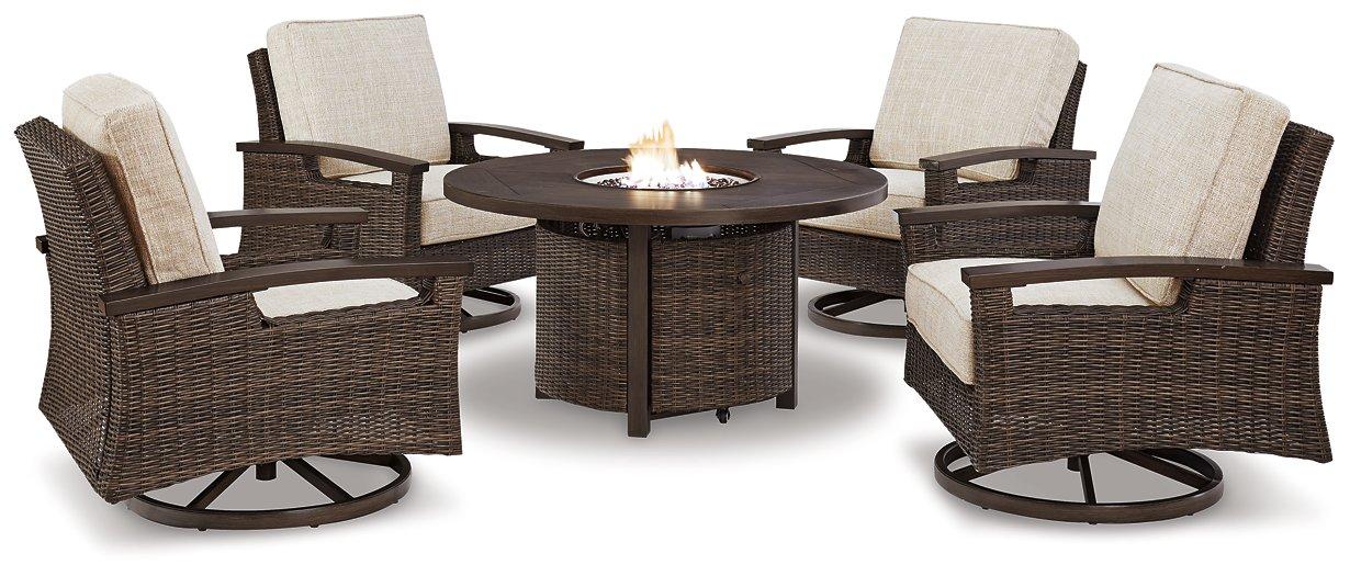 Paradise Trail Paradise Trail Fire Pit Table with 4 Nuvella Swivel Lounge Chairs - Zara Furniture (Kissimmee,FL)