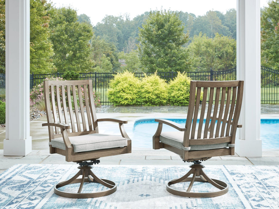 Rainier Ranch Outdoor Swivel Chair with Cushion (Set of 2) - Zara Furniture (Kissimmee,FL)