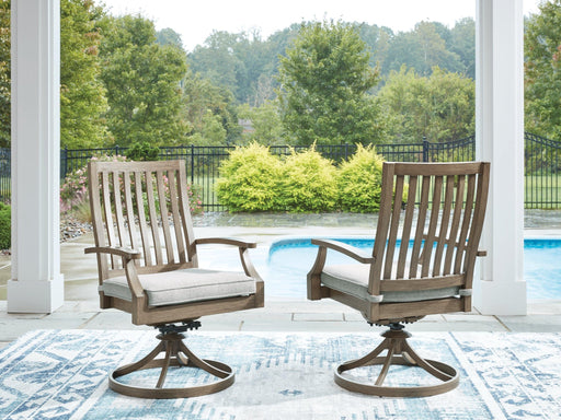Rainier Ranch Outdoor Swivel Chair with Cushion (Set of 2) - Zara Furniture (Kissimmee,FL)