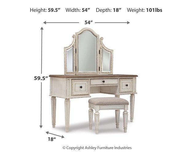 Realyn Vanity and Mirror with Stool - Zara Furniture (Kissimmee,FL)