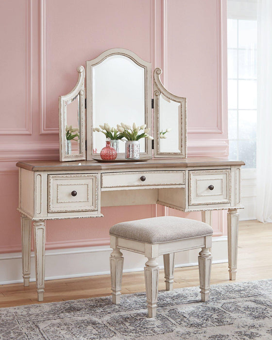 Realyn Vanity and Mirror with Stool - Zara Furniture (Kissimmee,FL)