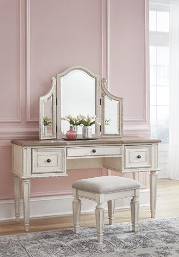 Realyn Vanity and Mirror with Stool - Zara Furniture (Kissimmee,FL)