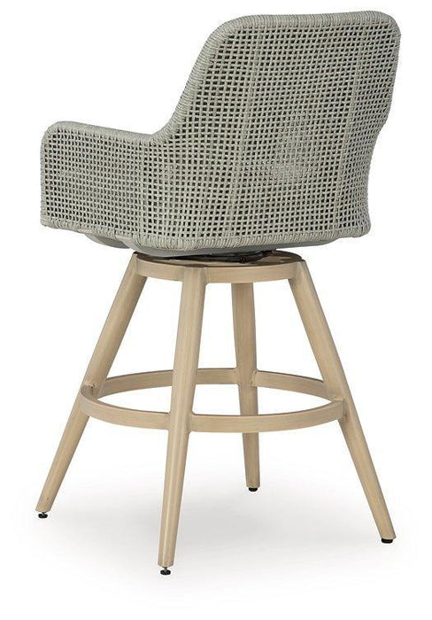 Seton Creek Outdoor Bar Height Barstool with Cushion (Set of 2) - Zara Furniture (Kissimmee,FL)