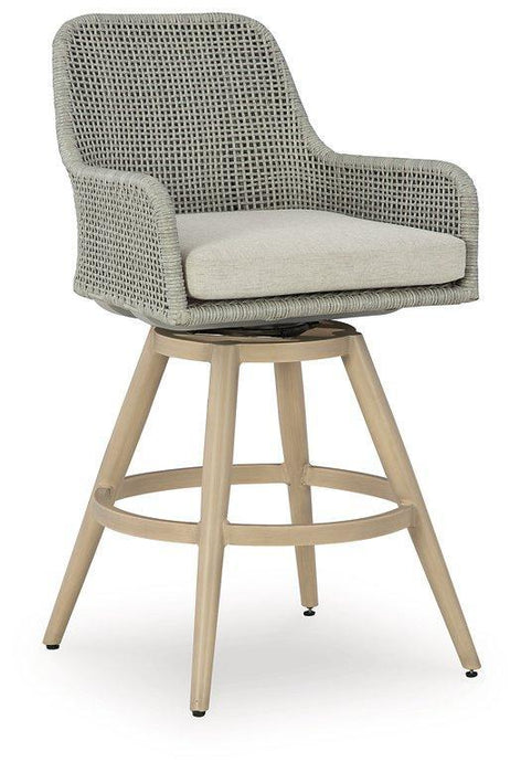 Seton Creek Outdoor Bar Height Barstool with Cushion (Set of 2) - Zara Furniture (Kissimmee,FL)