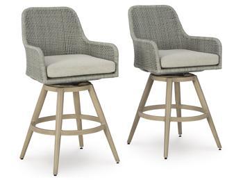 Seton Creek Outdoor Bar Height Barstool with Cushion (Set of 2) - Zara Furniture (Kissimmee,FL)