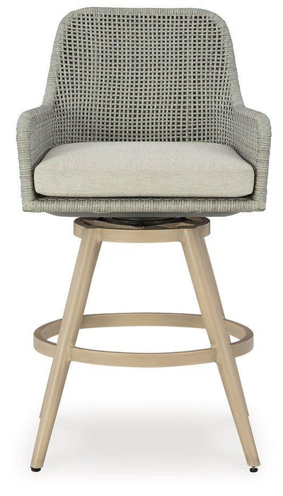 Seton Creek Outdoor Bar Height Barstool with Cushion (Set of 2) - Zara Furniture (Kissimmee,FL)