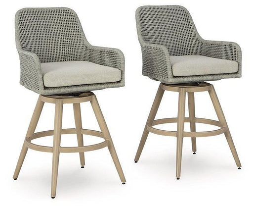 Seton Creek Outdoor Bar Height Barstool with Cushion (Set of 2) - Zara Furniture (Kissimmee,FL)
