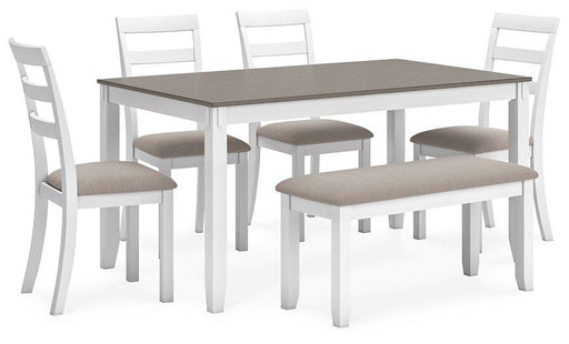 Stonehollow Dining Table and Chairs with Bench (Set of 6) - Zara Furniture (Kissimmee,FL)