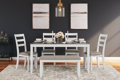 Stonehollow Dining Table and Chairs with Bench (Set of 6) - Zara Furniture (Kissimmee,FL)