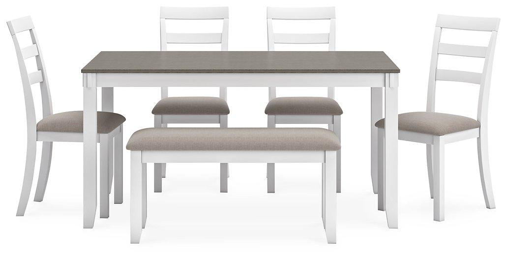 Stonehollow Dining Table and Chairs with Bench (Set of 6) - Zara Furniture (Kissimmee,FL)