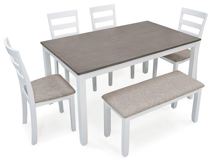 Stonehollow Dining Table and Chairs with Bench (Set of 6) - Zara Furniture (Kissimmee,FL)