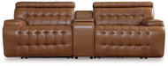 Temmpton Dual Power Leather Reclining Modular Loveseat with Console - Zara Furniture (Kissimmee,FL)