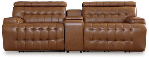 Temmpton Dual Power Leather Reclining Modular Loveseat with Console - Zara Furniture (Kissimmee,FL)