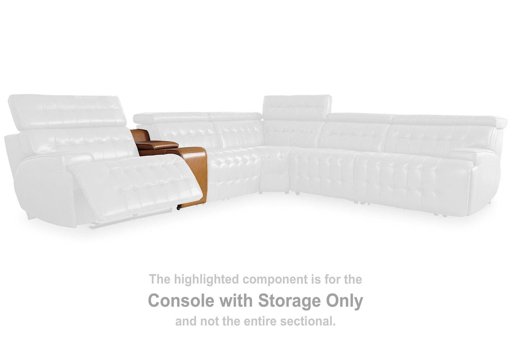 Temmpton Dual Power Leather Reclining Modular Loveseat with Console - Zara Furniture (Kissimmee,FL)