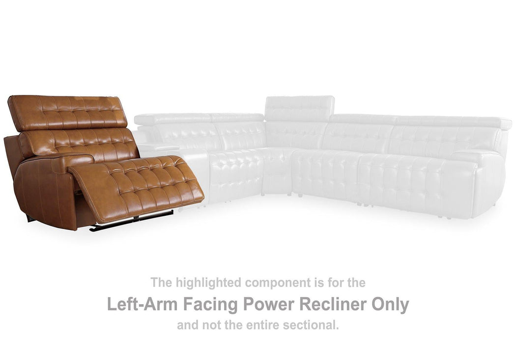 Temmpton Dual Power Leather Reclining Modular Loveseat with Console - Zara Furniture (Kissimmee,FL)
