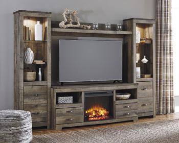 Trinell 4 - Piece Entertainment Center with Electric Fireplace - Zara Furniture (Kissimmee,FL)