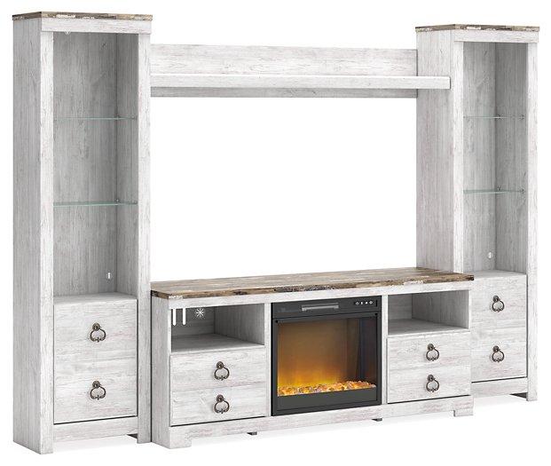 Willowton 4 - Piece Entertainment Center with Electric Fireplace - Zara Furniture (Kissimmee,FL)
